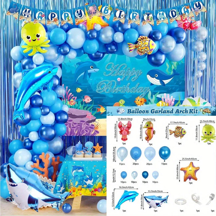 120Pcs Ocean Themed Balloon Set Blue Balloons And Marine Animals As Birthday Parties And Summer Outdoor Beach Decorations