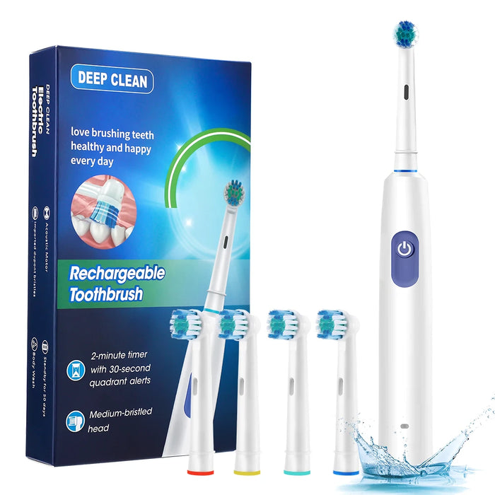 Rechargeable Electric Toothbrush With 4 Heads 5 Modes For Whitening Teeth