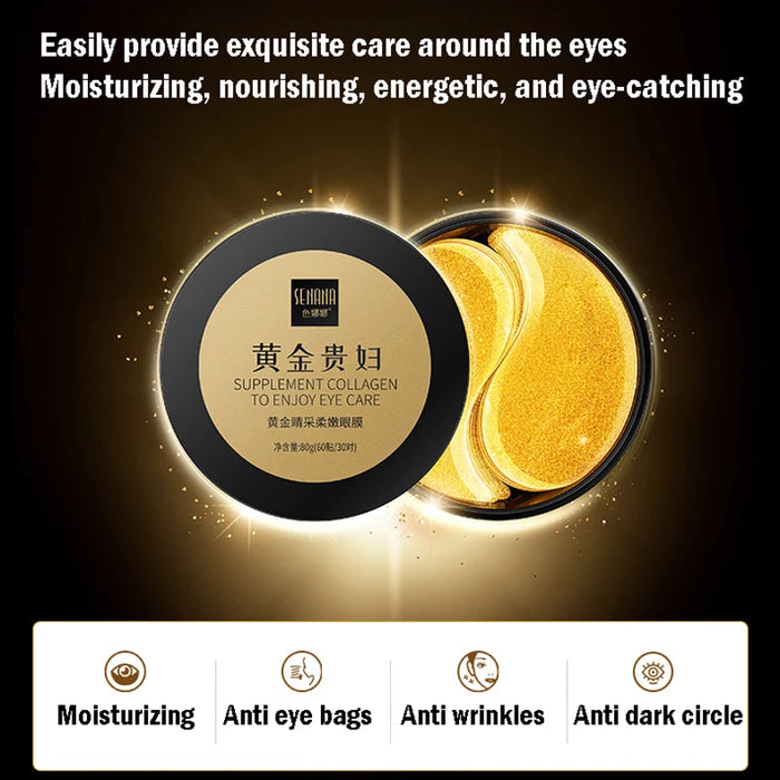 60 Piece 24K Gold Collagen Eye Mask For Dark Circles & Bags
