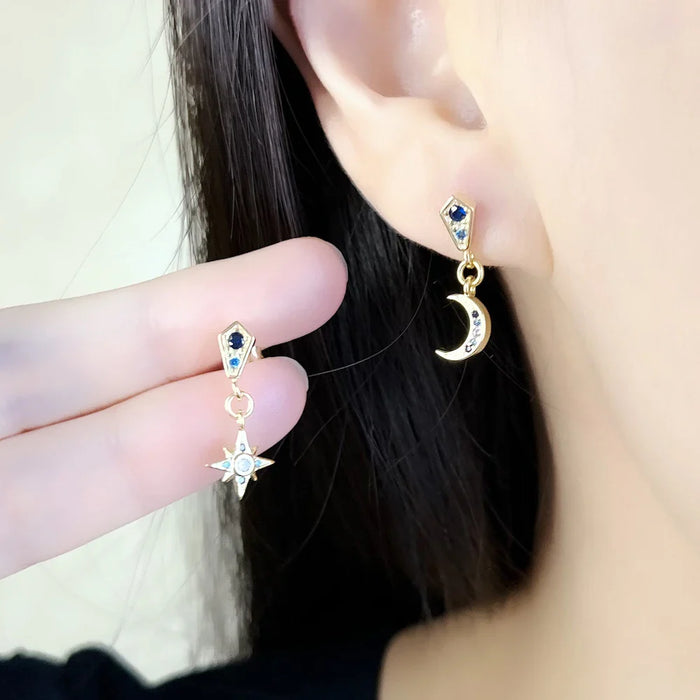 925 Sterling Silver Star & Moon Earrings Romantic Gift For Women