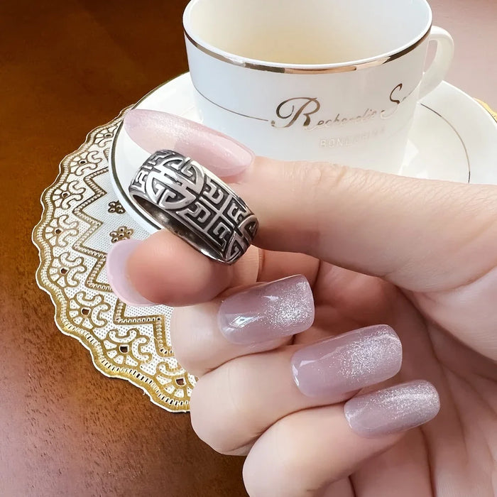 925 Sterling Silver Ethnic Band Ring Autumn Buddhist Prayer