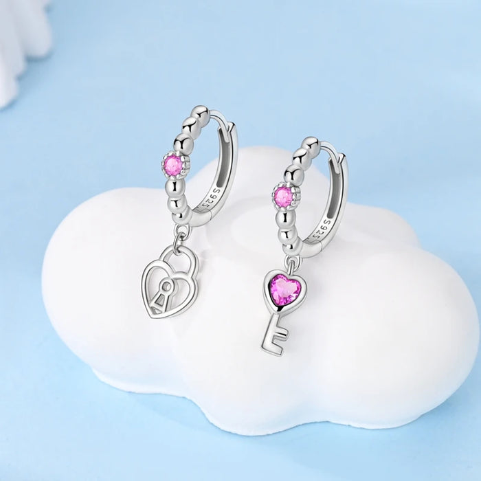 925 Sterling Silver Music Note Earrings Zircon Love Lock Hoops For Women