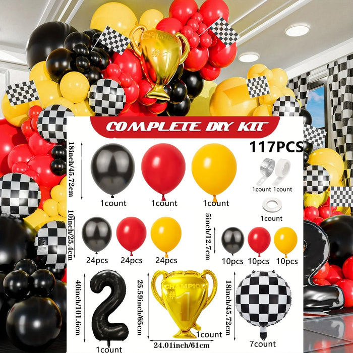117Pcs All-In-One Car Balloon Garland And Arch Perfect For Lightning Mcqueen Racing Themed Birthday Parties And Themed Events