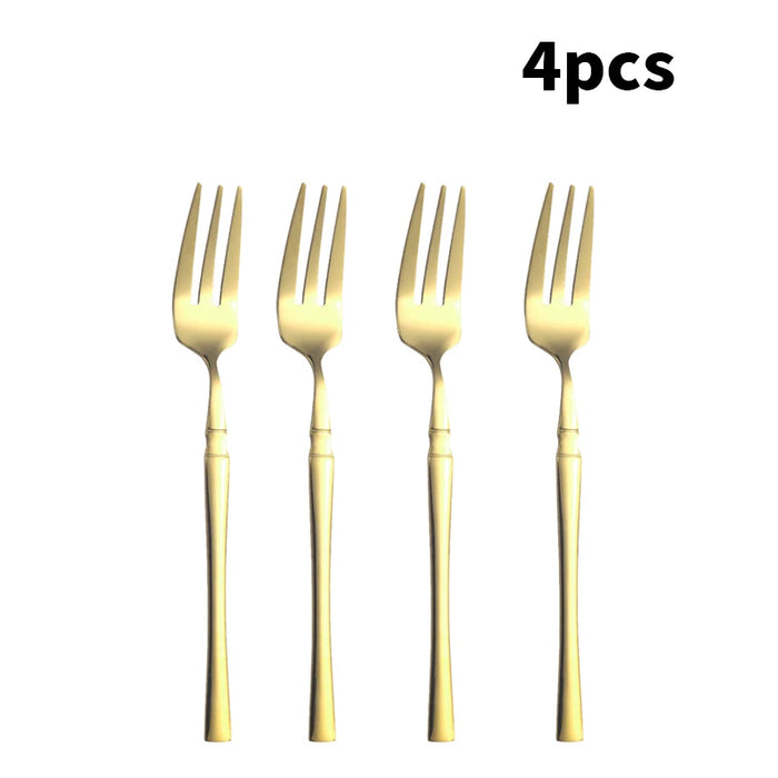 4 / 8 / 12 Piece Stainless Steel Gold Dessert Fork Set