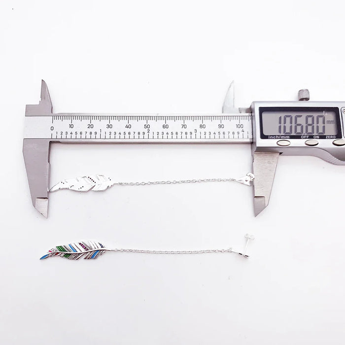 925 Sterling Silver Colourful Feather Drop Earrings For Women Autumn Jewelry