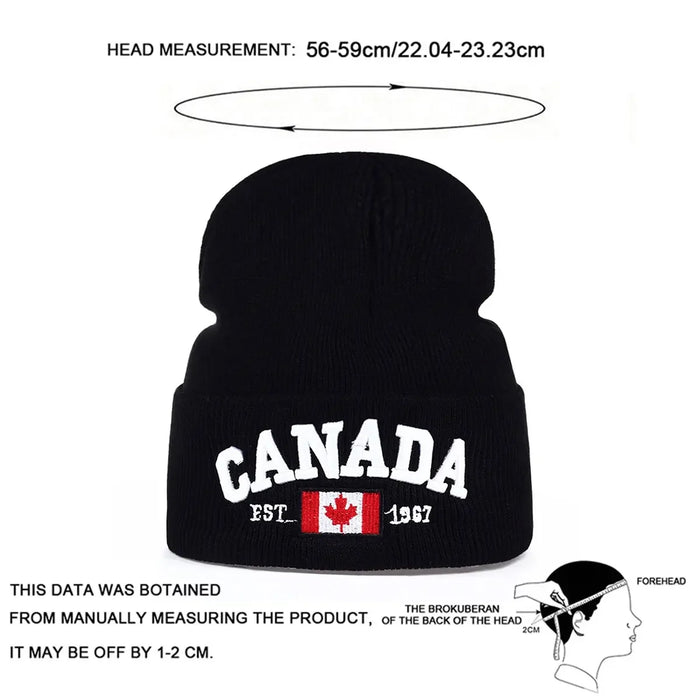 Embroidered Unisex Winter Beanie Hat Canada Letter Design
