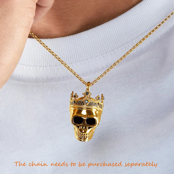 925 Sterling Silver Golden Skull King Pendant With Crown Rebel Street Jewelry For Men & Women
