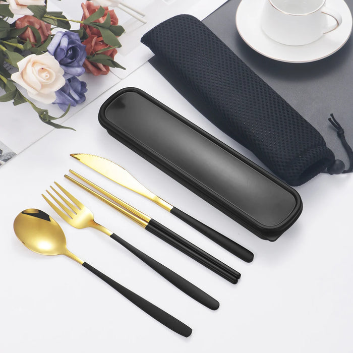4 Piece Stainless Steel Tableware Set For Students Portable Cutlery Kit