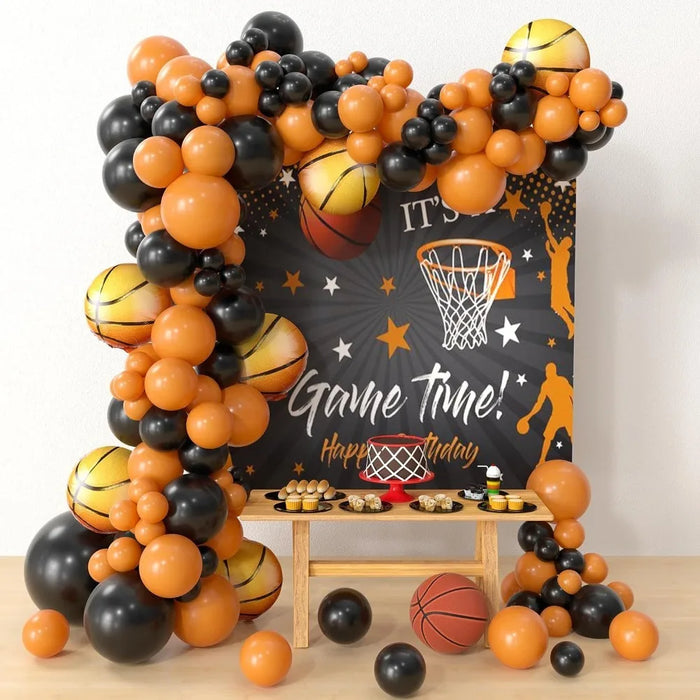 136Pcs Basketball Balloon Set Orange Black Balloon Chain Basketball Set Boys Birthday Party Sports Themed Balloon Supplies