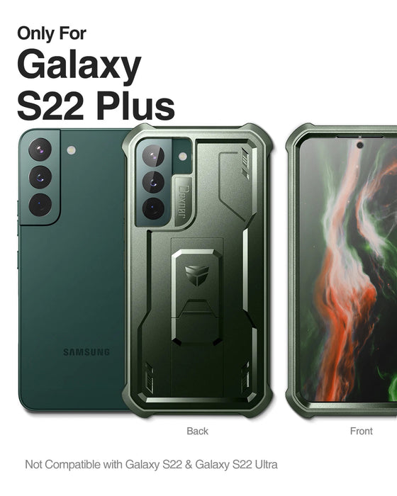 For Samsung Galaxy S22 Plus 5G Full Body Bumper Armor Rugged Military Bracket Holder Case With Built In Screen Protector
