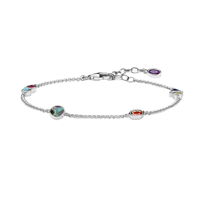 925 Sterling Silver Colourful Stone Link Bracelet Nature Jewelry For Women Bohemian