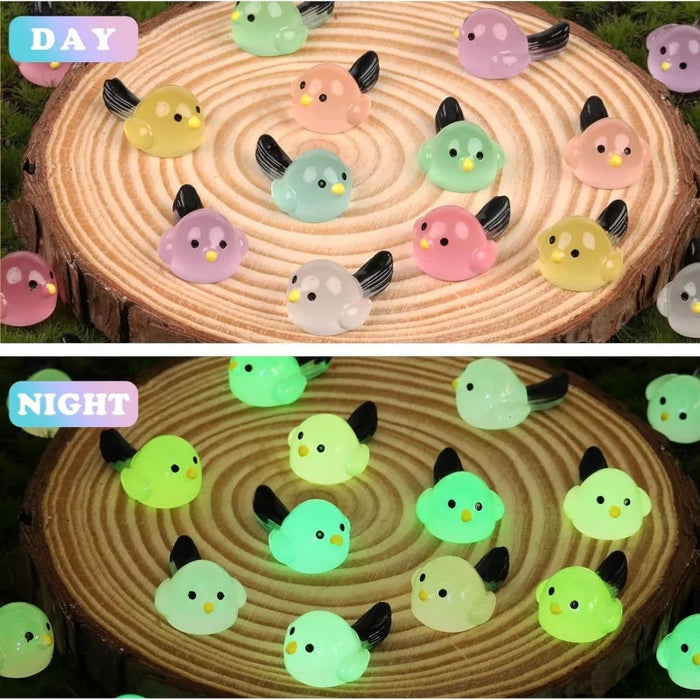 8 Colors Glow In The Dark Mini Birds Resin Figures Micro Landscape
