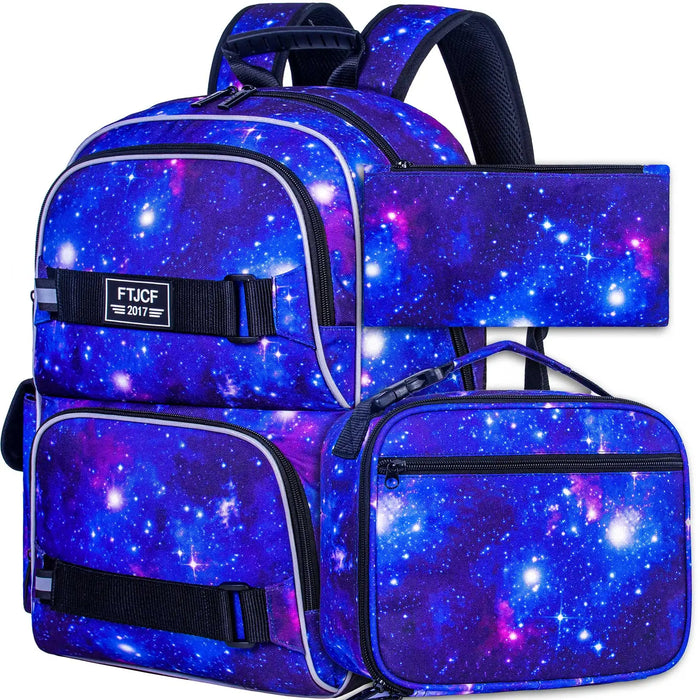 3 Piece Galaxy Backpack Set For Teens 17 Inch Laptop Water Resistant With Lunch Box