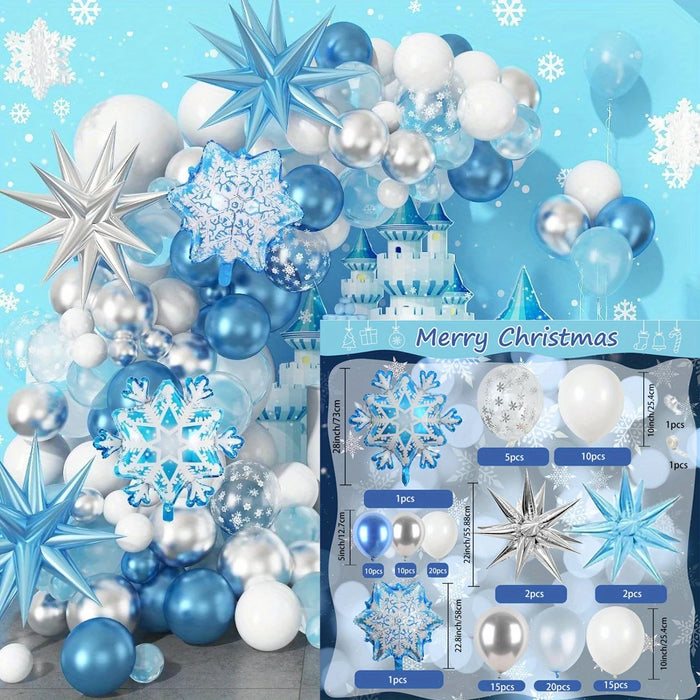 113Pcs Winter Themed Balloon Arch Set Snowflake Explosion Star Balloons Fairyland Princess Birthday Party Wedding Decoration