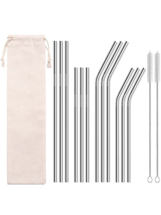 12 Piece Portable Stainless Steel Straws Set
