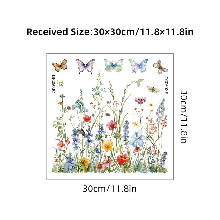 Watercolour Flower Butterfly Toilet Sticker For Bathroom Decor