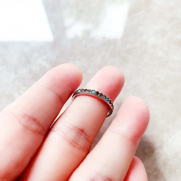 925 Sterling Silver Boho Stone Ring Colourful European Style Elegant For Women