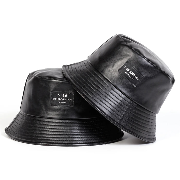 Stylish Unisex Pu Leather Bucket Hat For Outdoor Sun Protection