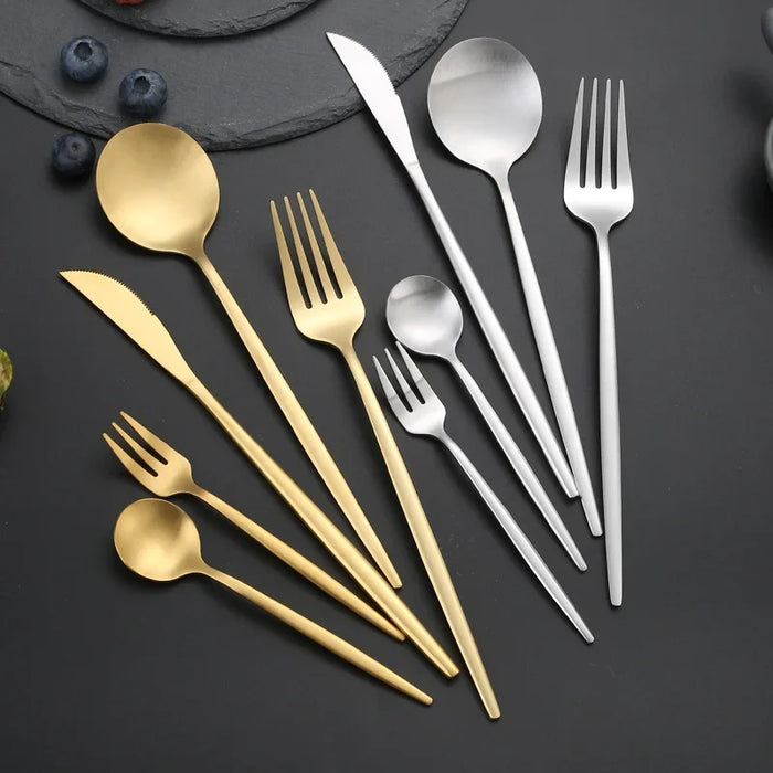 30 Piece Stainless Steel Flatware Set For Western Dining Gold Matte Finish