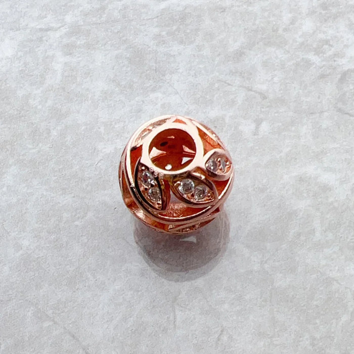 925 Sterling Silver Romantic Bead Leaf Tendrils Charm Rose Gold Feminine Gift For Women