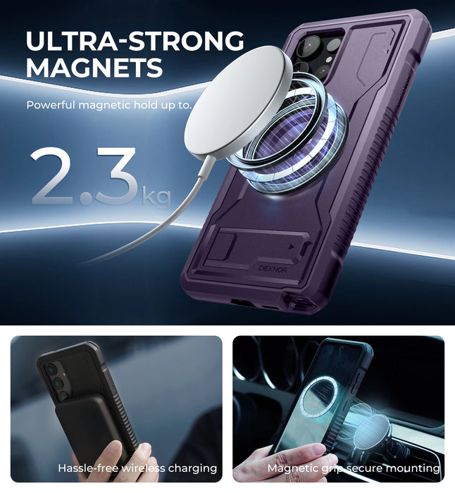 For Samsung Galaxy S24 Ultra 5G Full Body Shockproof Magnetic Case With Built-In Kickstand And Screen Protector