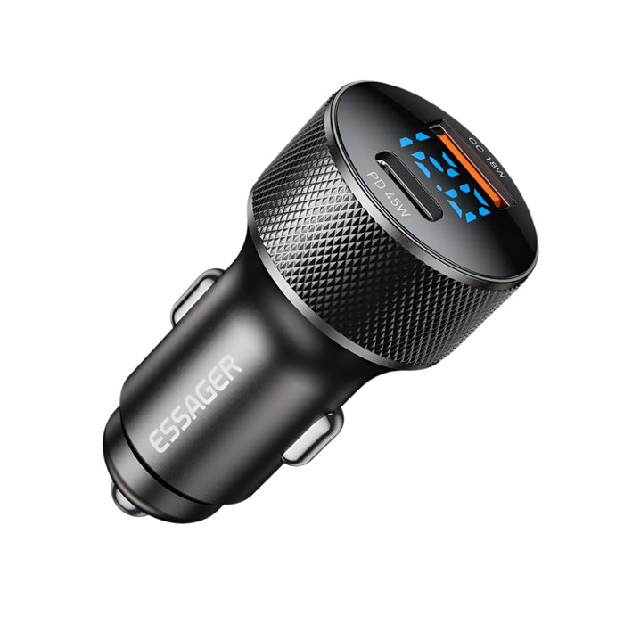 Usb C Car Charger 45W 2 Ports Pd3.0 Qc3.0 Digital Display Car Phone Charger For Iphone 16 15 Xiaomi Huawei Samsung Oppo