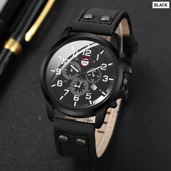 Leather Band Mens Quartz Watch