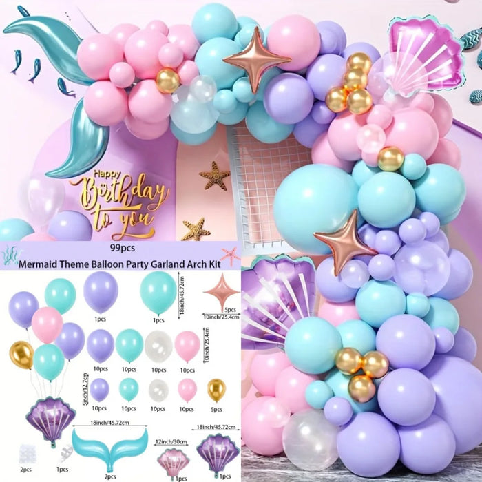 99Pcs Mermaid Themed Balloon Garland Arch Set Suitable For Birthday Parties And Celebration Decorations Indoor And Outdoor Use