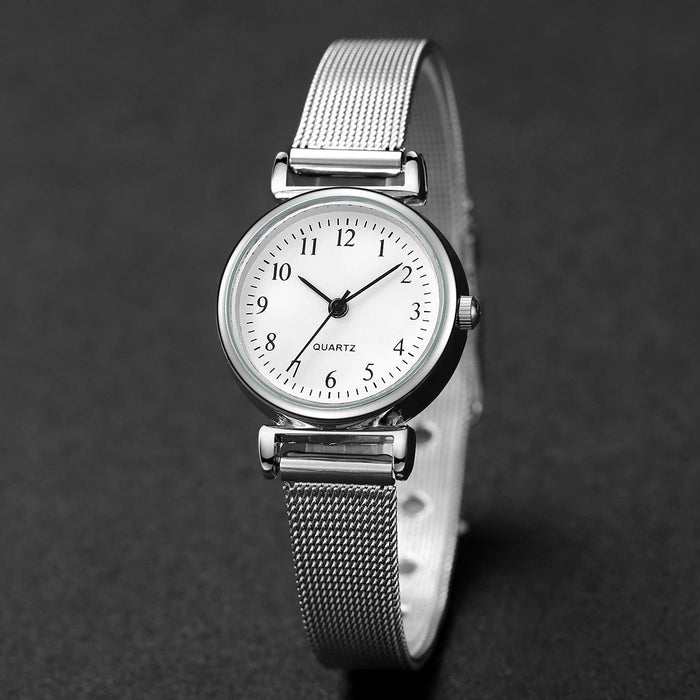 2 Piece Arabic Dial Quartz Watch Set Steel Mesh Band Cuff Bracelet