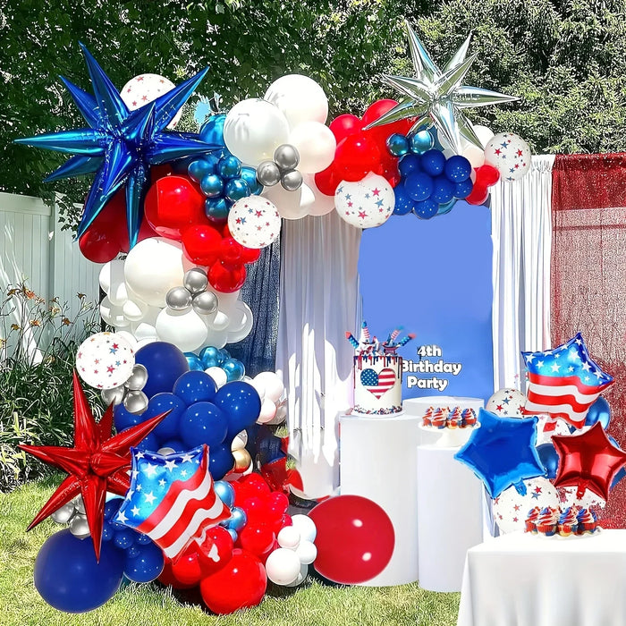 140Pcs Red Blue White And Explosive Star Foil Balloon Arch Set For Birthday Party Independence Day And Bar Mittance Decoration