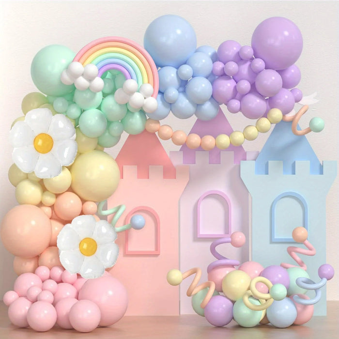 148Pcs Colourful Balloon Daisies And Rainbow Long Balloon Macarons Easter Balloon Arch Kit Birthday Easter Party Decorations