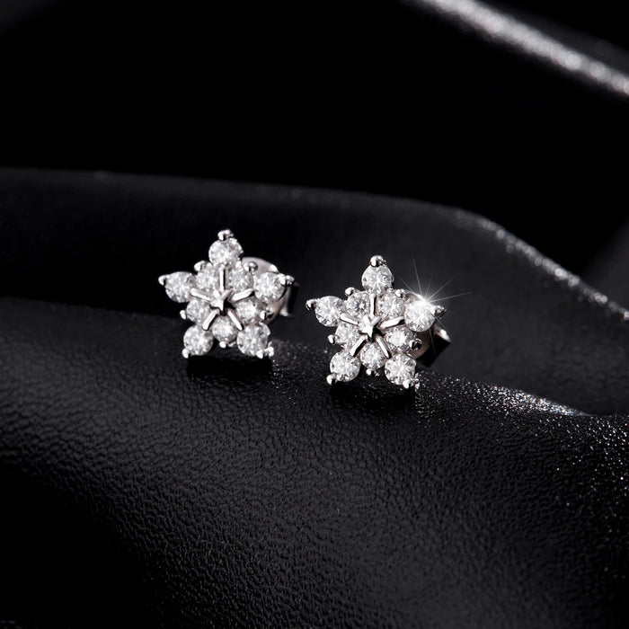 925 Sterling Silver Dazzling Moissanite Snowflake Studs