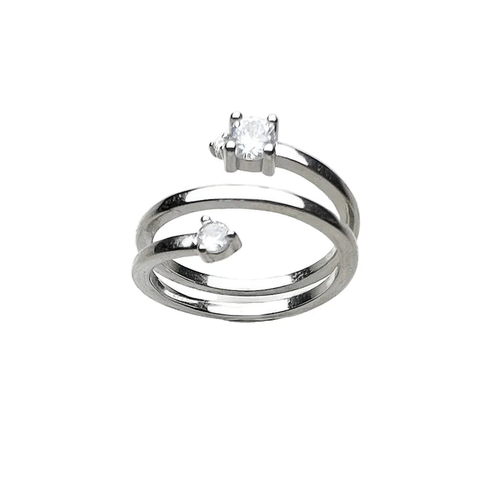 925 Sterling Silver Europe Open Ring With White Stones Women