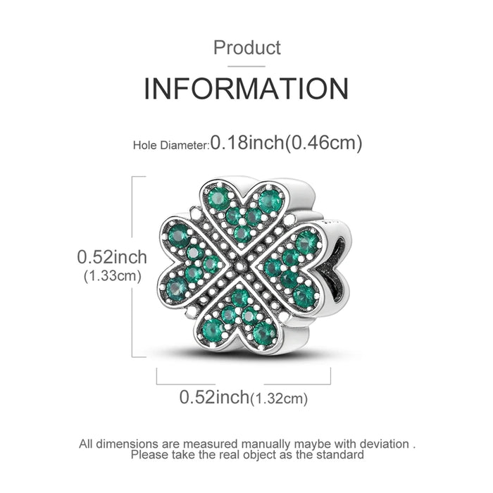 925 Sterling Silver Green Horseshoe Clover Pendant Charm For Women Bracelet