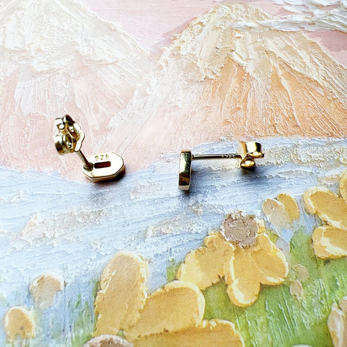 925 Sterling Silver New Red Stones Stud Earrings Fine