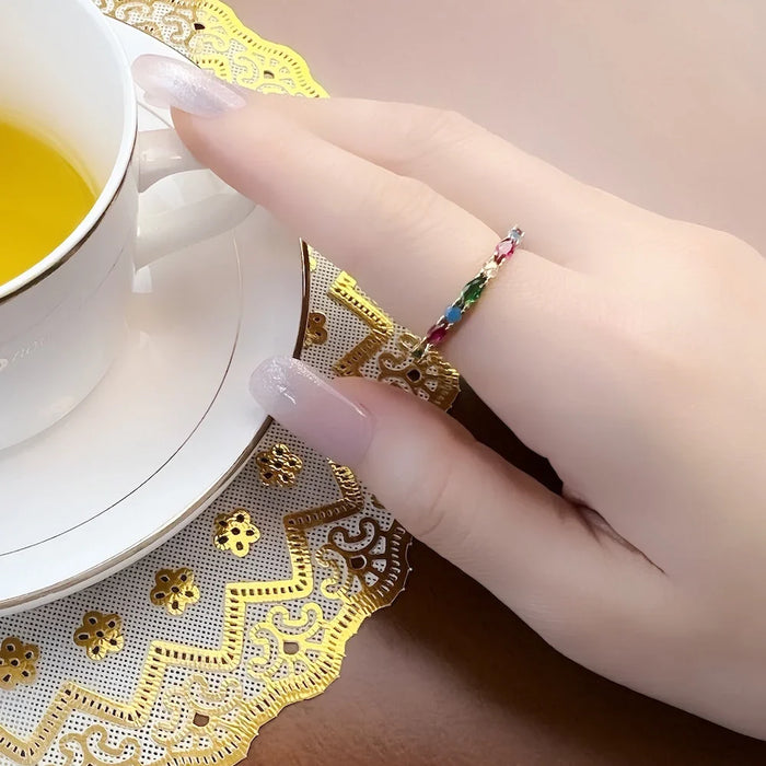 925 Sterling Silver Colourful Stones Ring Europe Style Fine Jewelry For Women Gold Colour