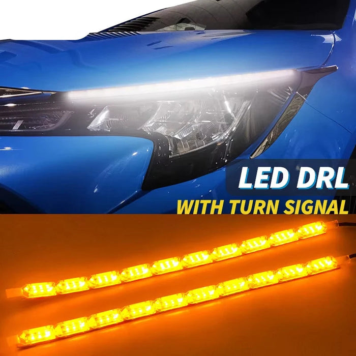 2Pcs Flexible Drl Led Daytime Running Light Strip Waterproof Car Decorative Driving Lights Turn Signal Yellow Lamp 12V