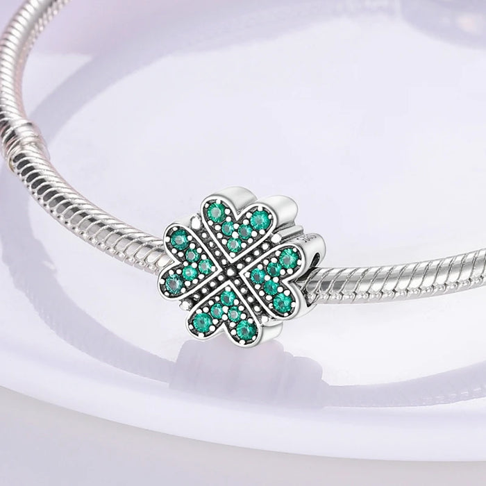 925 Sterling Silver Green Horseshoe Clover Pendant Charm For Women Bracelet