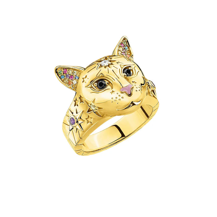 925 Sterling Silver Boho Cat Ring Gold Plated For Women