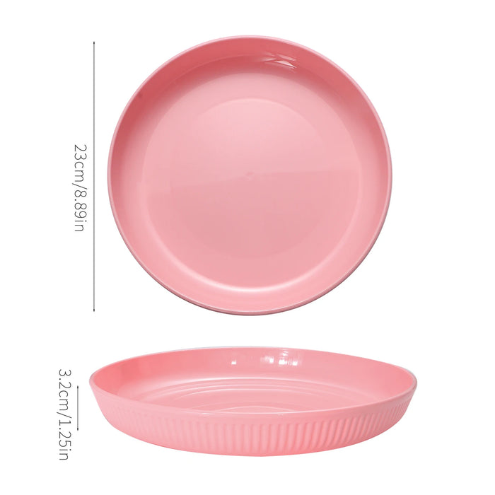 2 / 4 / 6 Piece Reusable Pink Striped Dining Table Plates
