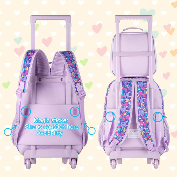 3 Piece Girls Rolling Backpack Set With Lunch Bag Rabbit