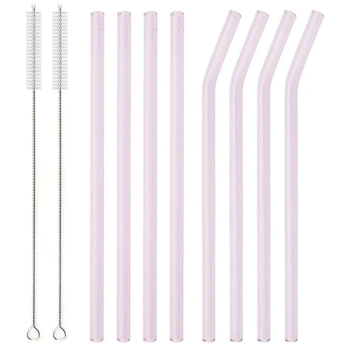 8 Piece Reusable Glass Straws Eco Friendly & Colourful