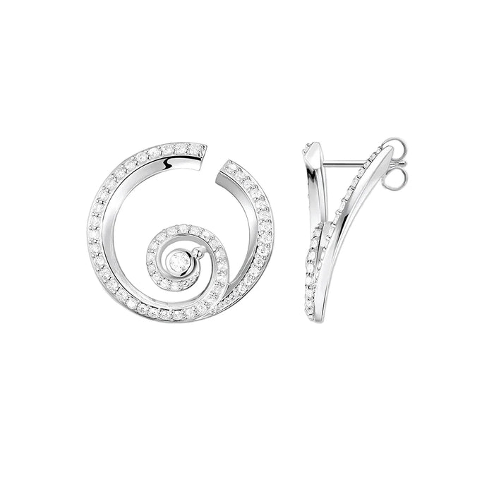 925 Sterling Silver Round Wave Stud Earrings