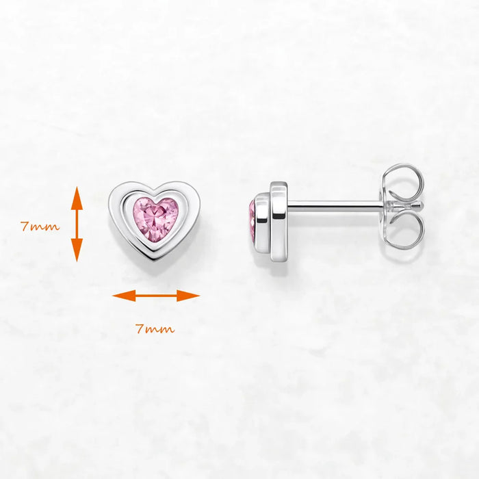 925 Sterling Silver Romantic Pink Heart Stud Earrings