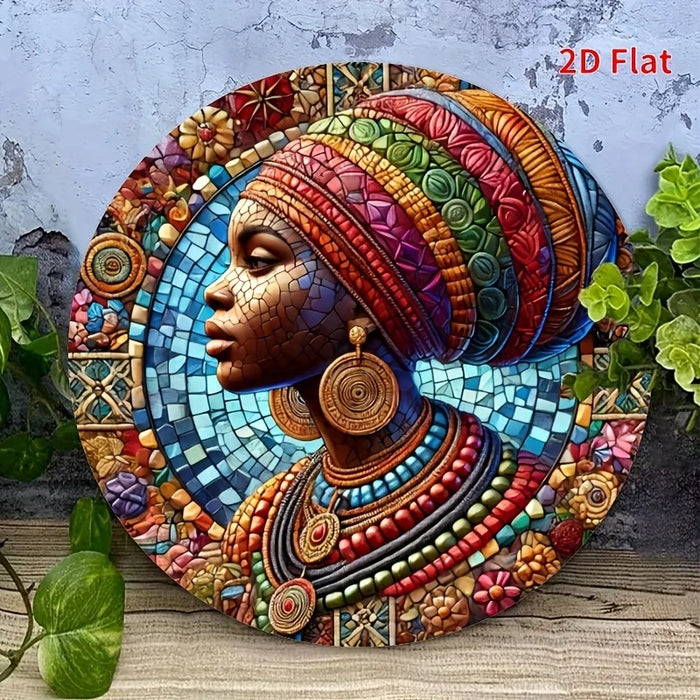 African Woman Mosaic Metal Wall Art Waterproof & Pre-Drilled