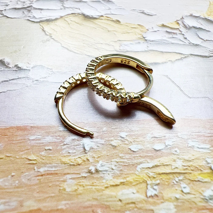 925 Sterling Silver Hinged Hoop Earrings Gold Plated Creole Design For Women