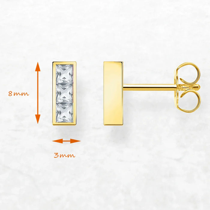 925 Sterling Silver Geometric White Stone Ear Studs