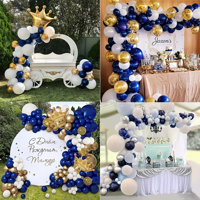 149Pcs Blue Gold Balloon Arch Garland Set Crown Foil Balloon Birthday Party Anniversary Graduation Decoration Supplies