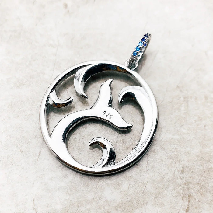 925 Sterling Silver Blue Dolphin Pendant Tail Fin & Wave Design Fine Jewelry For Women