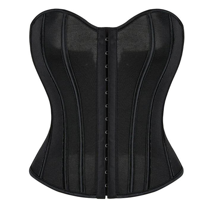 Alluring Sheer Mesh Ruched Corset Crop Top With Hook 14 Glue Bones O-Neck Strapless Sleeveless Corselet Tank Top